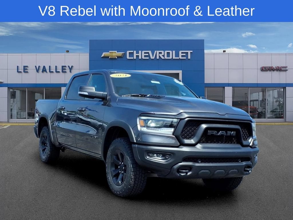 2021 RAM 1500 Rebel in Gray — front three-quarter view