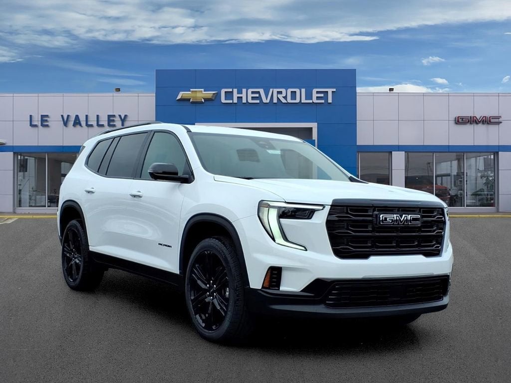 2026 GMC Acadia Elevation in Summit White — front three-quarter view