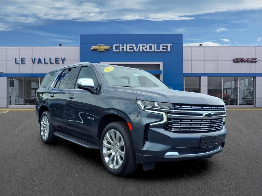 2021 Chevrolet Tahoe Premier in Shadow Gray Metallic — front three-quarter view