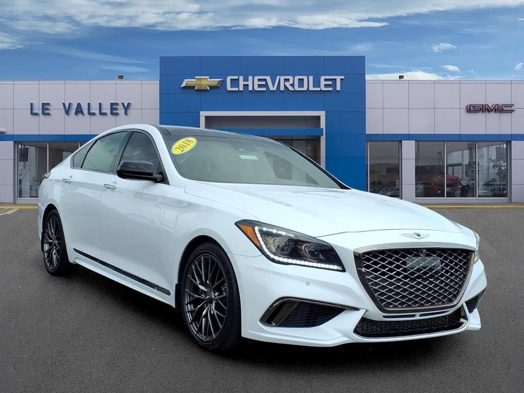 2018 Genesis G80 3.3T Sport in White — front three-quarter view
